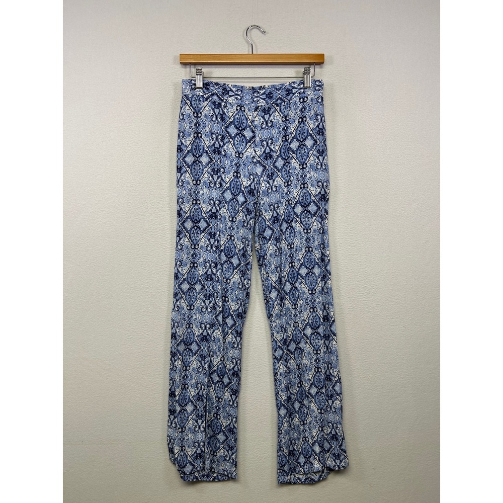 BCX Boho Medallion Print Womens Small Blue White Wide Leg Rayon Pants